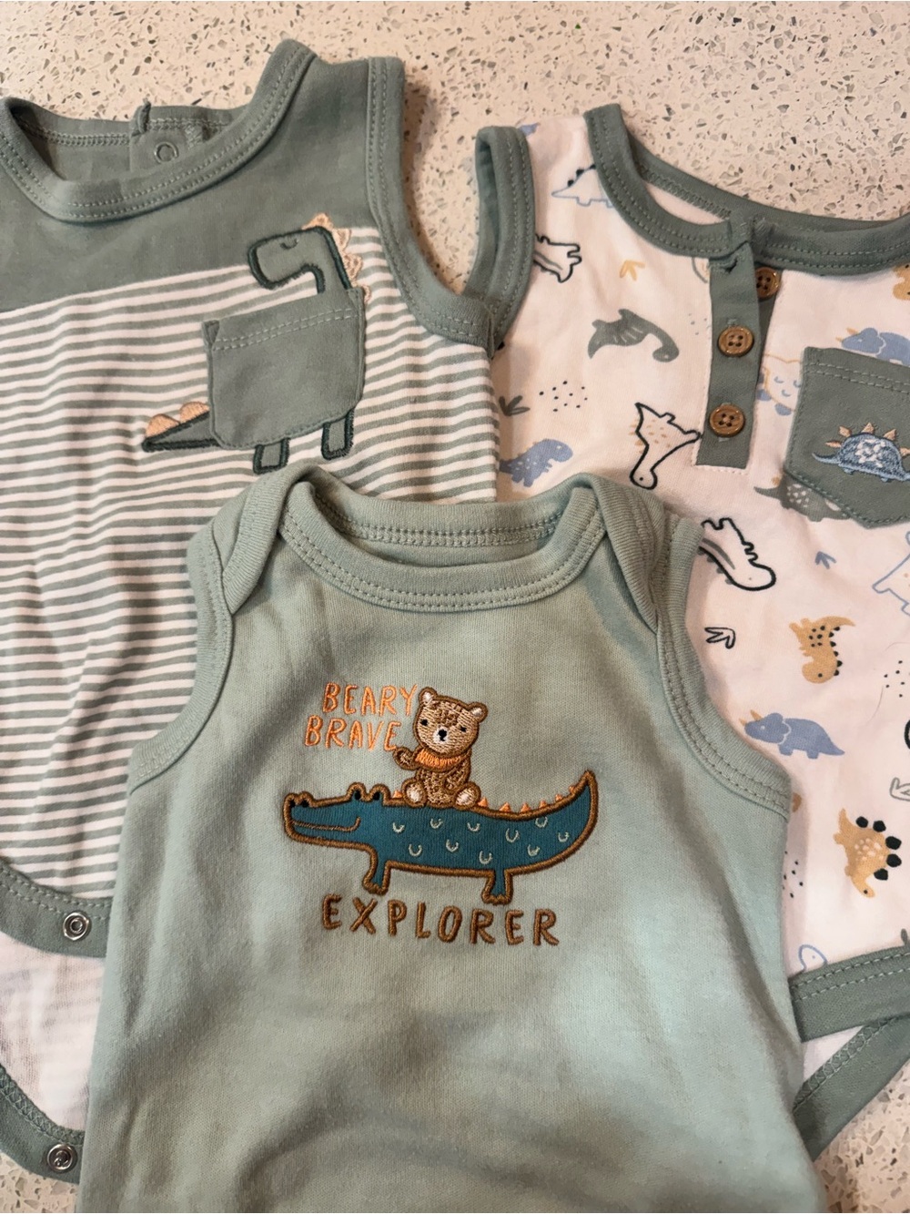 Tahari Sage Green Baby Sleeveless Bodysuit Set with Animal Appliqués